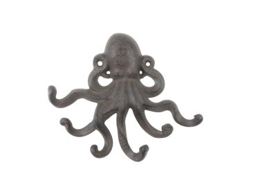Cast Iron Decorative Wall Mounted Octopus with Six Hooks 7""