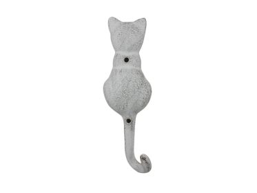 Whitewashed Cast Iron Cat Tail Decorative Metal Wall Hook 7""