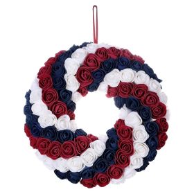 Independence Day Wreath Artificial Blue White Red Flower Hanging Garland for 4th of July Memorial Day Door Decoration