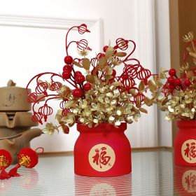1pc New Year Spring Festival Pots; Artificial Flowers Plants Festival Pots For New Year Spring Festival Home Restaurant Tabletop Festival Festival Par