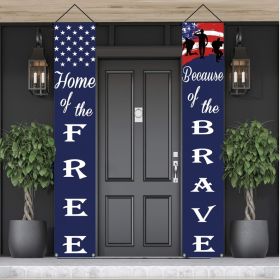 1set/2pcs; American Flag Patriotic Soldier Porch Sign Banners; Patriotic Decoration For Memorial Day-4th Of July; Independence Day Veterans Day Labor
