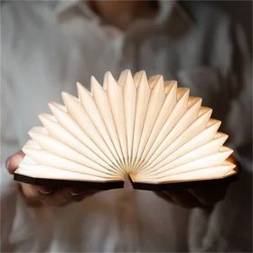Smart Folding Light LED Rechargeable Nightlight, Wooden Book lamp with Magnetic Strap