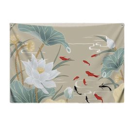 Chinese Lotus Carp Bedroom Tapestry TV Backdrop Tapestry Living Room Tapestry Decoration; 39x51 inch
