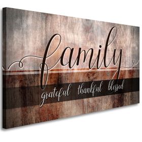 Canvas Wall Art for Living Room|Family Grateful Thankful Blessed|Family Wall Decor|Christian Wall Decor|Family Signs Canvas Prints Artwork Framed Pain