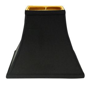 Square Bell Hardback Lampshade with Bulb Clips, Black Natural Fabric Lampshade with Gold Lining for Table Lamps, 4" Top x 8" Bottom x 7" Height