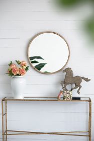 28" Round Wood Mirror, Wall Mounted Mirror Home Decor for Bathroom Living Room
