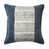 18 x 18 Square Handwoven Accent Throw Pillow, Polycotton Dhurrie, Kilim Pattern, White, Blue
