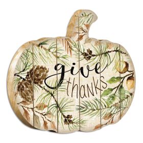 "Give Thanks" By Artisan Cindy Jacobs Printed on Wooden Pumpkin Wall Art