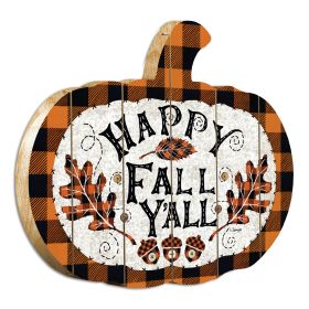 "Happy Fall Y'All" By Artisan Linda Spivey Printed on Wooden Pumpkin Wall Art