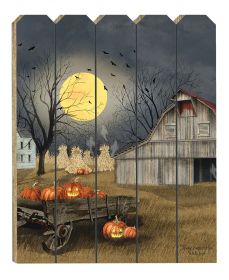"Spooky Harvest Moon" By Artisan Billy Jacobs, Printed on Wooden Picket Fence Wall Art