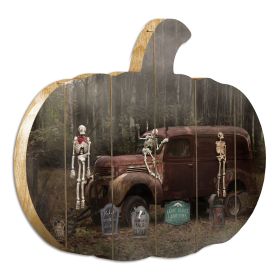 "Spooky Crew" By Artisan Lori Deiter Printed on Wooden Pumpkin Wall Art