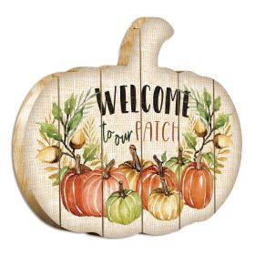 "Welcome Pumpkin" By Artisan Cindy Jacobs Printed on Wooden Pumpkin Wall Art