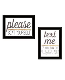 "Text Me If You Run Out of Toilet Paper While Seated" 2-Piece Vignette by Marla Rae, Ready to Hang Framed Print, Black Frame