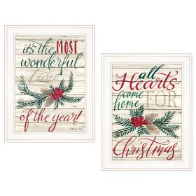 "All Hearts Come Home for Christmas" 2-Piece Vignette by Artisan Cindy Jacobs, Ready to Hang Framed Print, White Frame