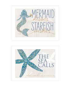 "Mermaid Kisses Starfish Wishes" 2-Piece Vignette by Kate Sherrill, Ready to Hang Framed Print, White Frame