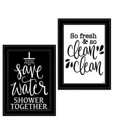 "Clean/Shower Together" 2-Piece Vignette by Fearfully Made Creations, Ready to Hang Framed Print, Black Frame
