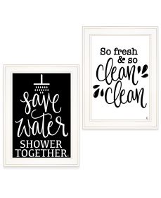 "Clean/Shower Together" 2-Piece Vignette by Fearfully Made Creations, Ready to Hang Framed Print, White Frame