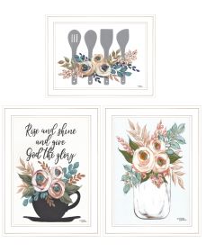 "Rise & Shine Kitchen Collection" 3-Piece Vignette By Michele Norman, Ready to Hang Framed Print, White Frame