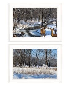 "Great Outdoors-Nature/Winter Forest" 2-Piece Vignette by Trendy Decor 4U, Ready to Hang Framed Print, White Frame