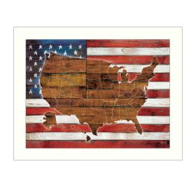 "American Flag USA Map" By Marla Rae, Printed Wall Art, Ready To Hang Framed Poster, White Frame