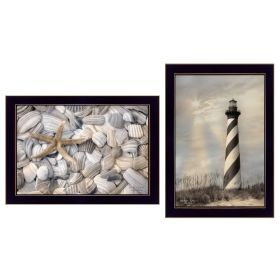 "Cape Hatteras Lighthouse and Sea Shells Collection" 2-Piece Vignette By Lori Deiter, Printed Wall Art, Ready To Hang Framed Poster, Black Frame