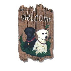 Welcome Sign, "Two Labradors" Porch Decor, Resin Slate Plaque, Ready To Hang Decor