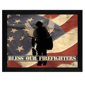 "Bless our Firefighters" By Marla Rae, Printed Wall Art, Ready To Hang Framed Poster, Black Frame