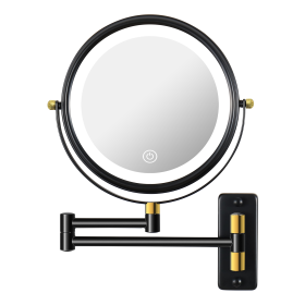 8.6" Wall Mounted Makeup Mirror with LED Lights, Double Sided 1X/10X Magnifying Mirror, 360¬∞ Swivel Bathroom Vanity Mirror with Extension Arm, Built-