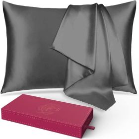 Lacette Silk Pillowcase 1 Pack for Hair and Skin, 100% Mulberry Silk, Double-Sided Silk Pillow Cases with Hidden Zipper (Deep Gray, queen Size: 20" x