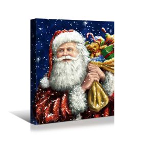 Framed Canvas Wall Art Decor Painting For Chrismas, Santa Claus with a Ba g of Gifts Painting For Chrismas Gift, Decoration For Chrismas Eve Office Li