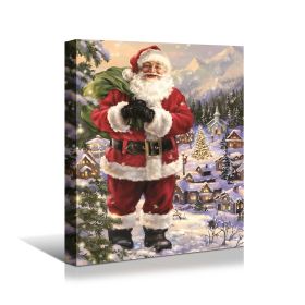 Framed Canvas Wall Art Decor Painting For Chrismas, Smiling Santa Claus Painting For Chrismas Gift, Decoration For Chrismas Eve Office Living Room, Be