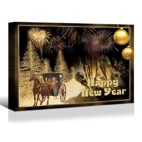 Framed Canvas Wall Art Decor Painting For New Year, Golden Happy New Year Gift Painting For New Year Gift, Decoration For Chrismas Eve Office Living R