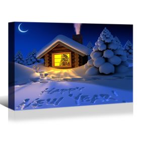 Framed Canvas Wall Art Decor Painting For New Year, Happy New Year on Snow Gift Painting For New Year Gift, Decoration For Chrismas Eve Office Living