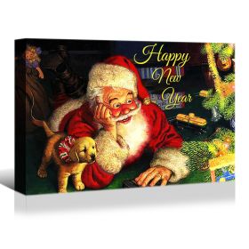 Framed Canvas Wall Art Decor Painting For New Year, Santa Happy New Year Gift Painting For New Year Gift, Decoration For Chrismas Eve Office Living Ro