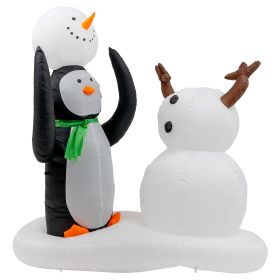 7 Foot Christmas Inflatable Penguin and Snowman Outdoor Decorations with Build-in LED Lights, Waterproof Xmas Family Inflatable Decor for Yard Lawn Ga