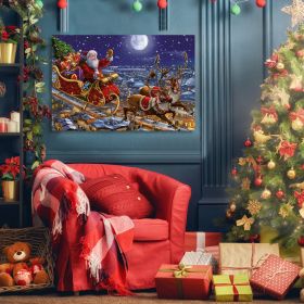 Framed Canvas Wall Art Decor Painting For Chrismas, Santa on Sleigh With Reindeer Gift Painting For Chrismas Gift, Decoration For Chrismas Eve Office