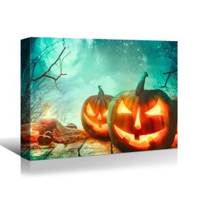 Drop-Shipping Framed Canvas Wall Art Decor Painting For Halloween,Scary Pumkin Jack-o-Lanterns Painting For Halloween Gift, Decoration For Halloween O