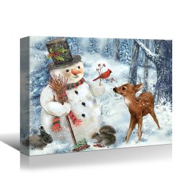 Framed Canvas Wall Art Decor Painting For Chrismas, Cute Snowman with Deer Chrismas Gift Painting For Chrismas Gift, Decoration For Chrismas Eve Offic