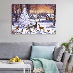 Framed Canvas Wall Art Decor Painting For Chrismas, Cute Animals with Chrismas Tree Gift Painting For Chrismas Gift, Decoration For Chrismas Eve Offic