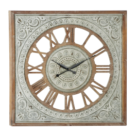 DecMode 36" Brown Metal Scroll Wall Clock with Embossed Metal
