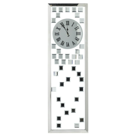 DecMode 13" x 42" Silver Glass Beveled Mirrored Wall Clock