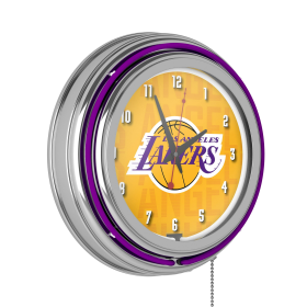 NBA Chrome Double Rung Neon Clock - City - Los Angeles Lakers
