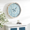 DecMode Coastal Turquoise/White Metal Round Wall Clock with Spade Shaped Clock Hands, 25"D