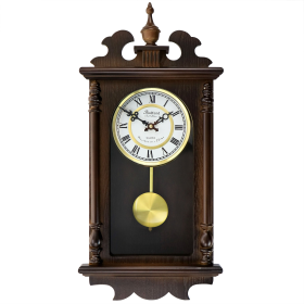 Bedford Clock Collection Leo 21 Inch Chestnut Brown Wood Chiming Vintage Pendulum Wall Clock