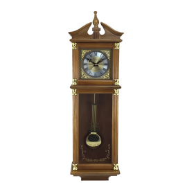 Bedford Clock Collection 34.5" Antique Chiming Wall Clock with Roman Numerals in a Harvest Oak Finish