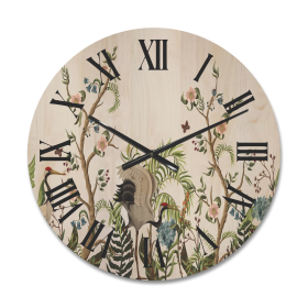 Designart 'Border With Peonies and Cranes In Chinoiserie Style' Traditional Wood Wall Clock