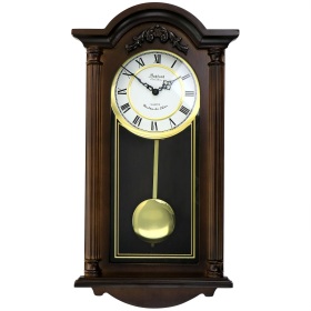 Bedford Clock Collection Noah 22 inch Chestnut Brown Wood Chiming Vintage Pendulum Wall Clock