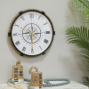 DecMode Stainless Steel Nautical with Printed Compass Design Arabic Numbered Wall Clock 20"W x 19"H, with Brown, Black, White and Gold Finishes
