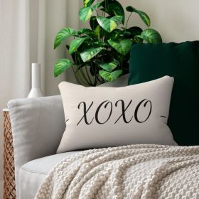 Decorative Lumbar Throw Pillow, Beige And Black Xoxo Word Art Print