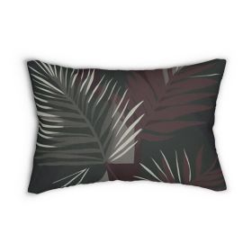Decorative Lumbar Throw Pillow - Palm Tree Leaves Maroon Green Background Minimalist Art
